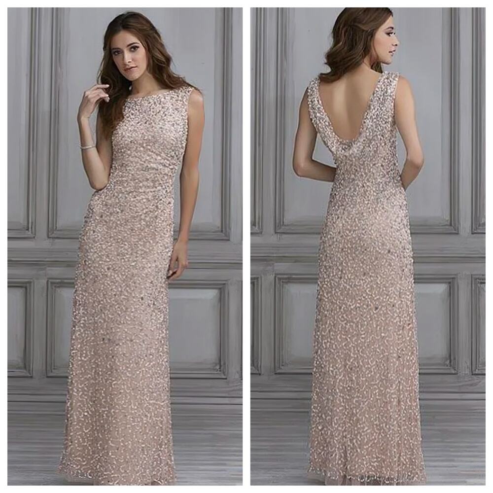 Adrianna Papell Long Sequin Light Pink Maxi Dress Gown 4